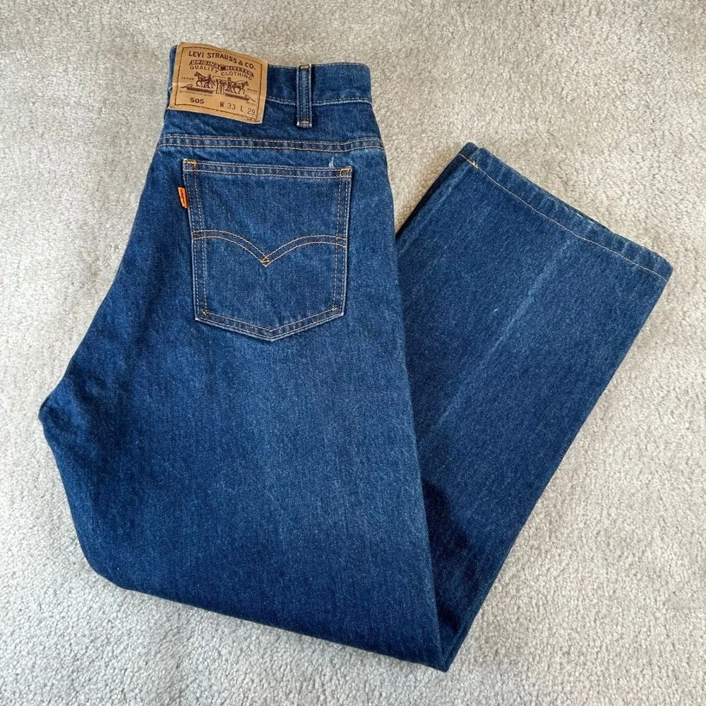 Vintage 90s Levi's 505 Jeans Mens 33x29 Dark Wash Orange Tab Fits 31x26 Straight